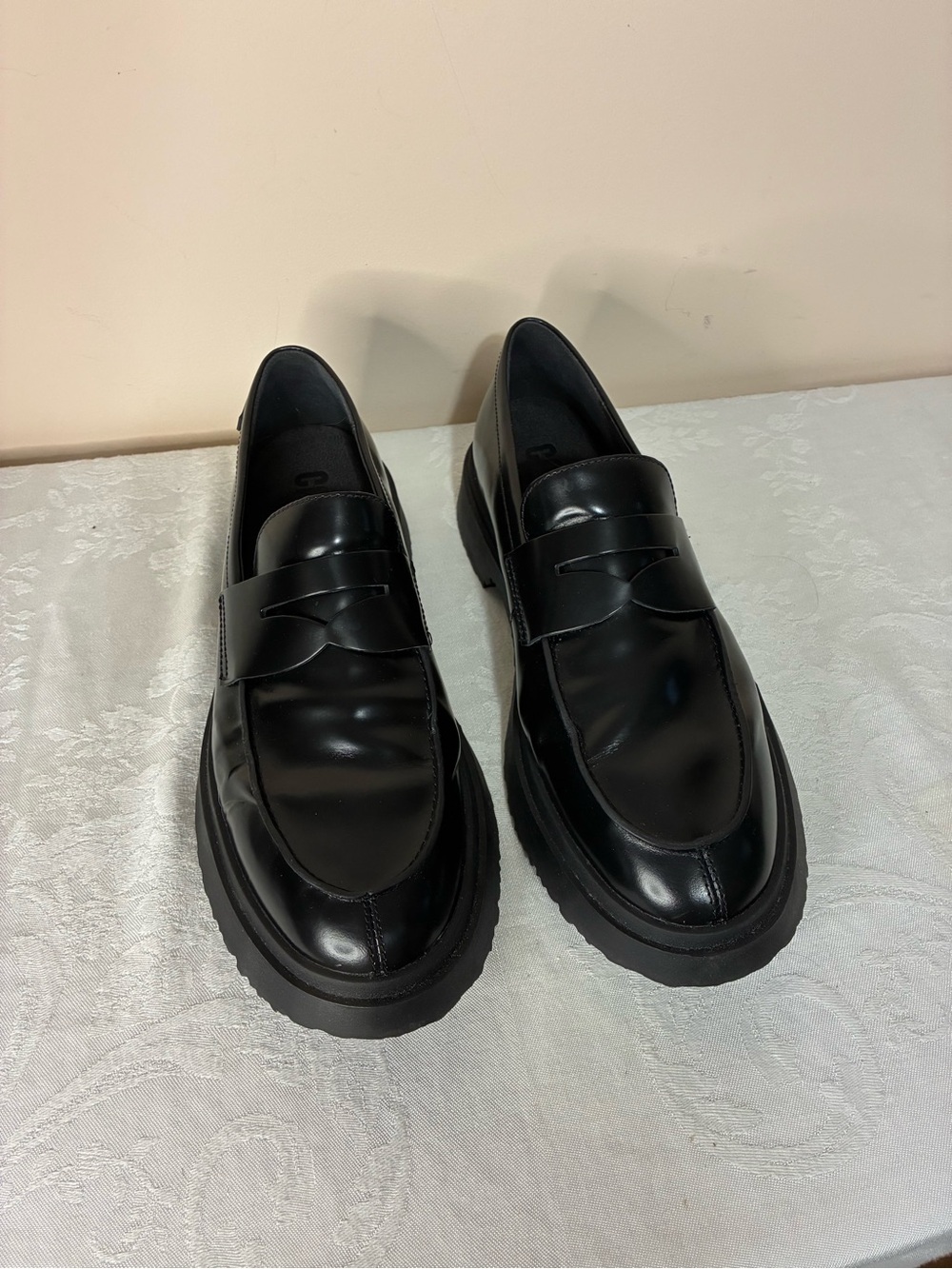 Camper Black Glossy Leather Slip-On Penny Loafers